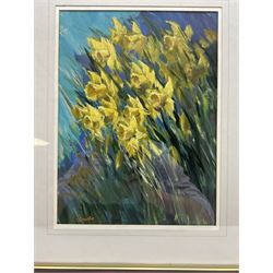 Dennis Lewis (Bristol Savages 1928-2014): Daffodils, gouache signed 33cm x 25cm; Jan Wall (Contemporary): Still Life, oil on paper signed 25cm x 35cm (2)