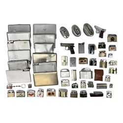 Collection of lighters to include examples by Ronson, Kingsway and Penguin, mother of pearl and engine turned examples, together with quantity of cigarette cases