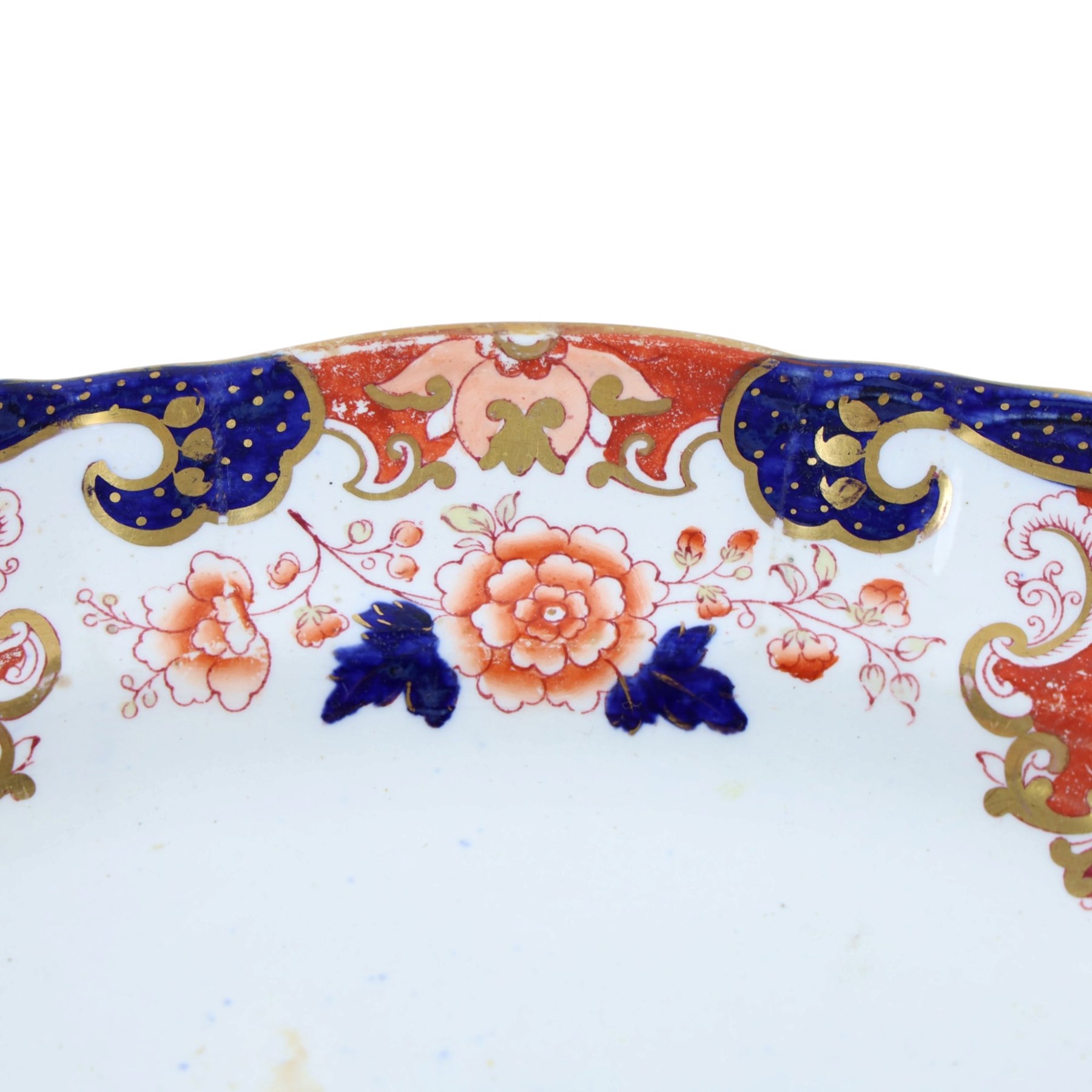 Ironstone Imari pattern meat plate and two similar plates, platter L52cm