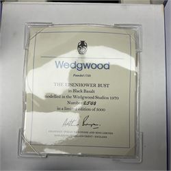 Collection of Wedgwood Jasperware, to include black Eisenhower Bust, two black basalt paperweights, one depicting an eagle and one depicting Julius Caesar, a blue Zodiac plate, Man on the Moon commemorative plate, American Independence Bicentennial plate and Royal commemorative ware, etc, all with impressed marks beneath, some with boxes