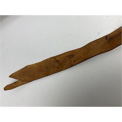 Saudi Arabian khanjar dagger with 29.5cm curving double edged  steel blade; white metal and copper mounted horn grip; in white metal mounted brass and leather scabbard incorporating embroidered leather wearing strap