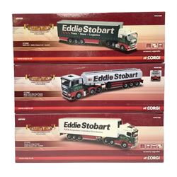 Corgi Eddie Stobart - three Hauliers of Renown lorries; CC13722 Scania R Fridge Trailer; CC15202 MAN XLX; and CC15207 MAN TG-X (XL) Fuel Tanker; all boxed (3)