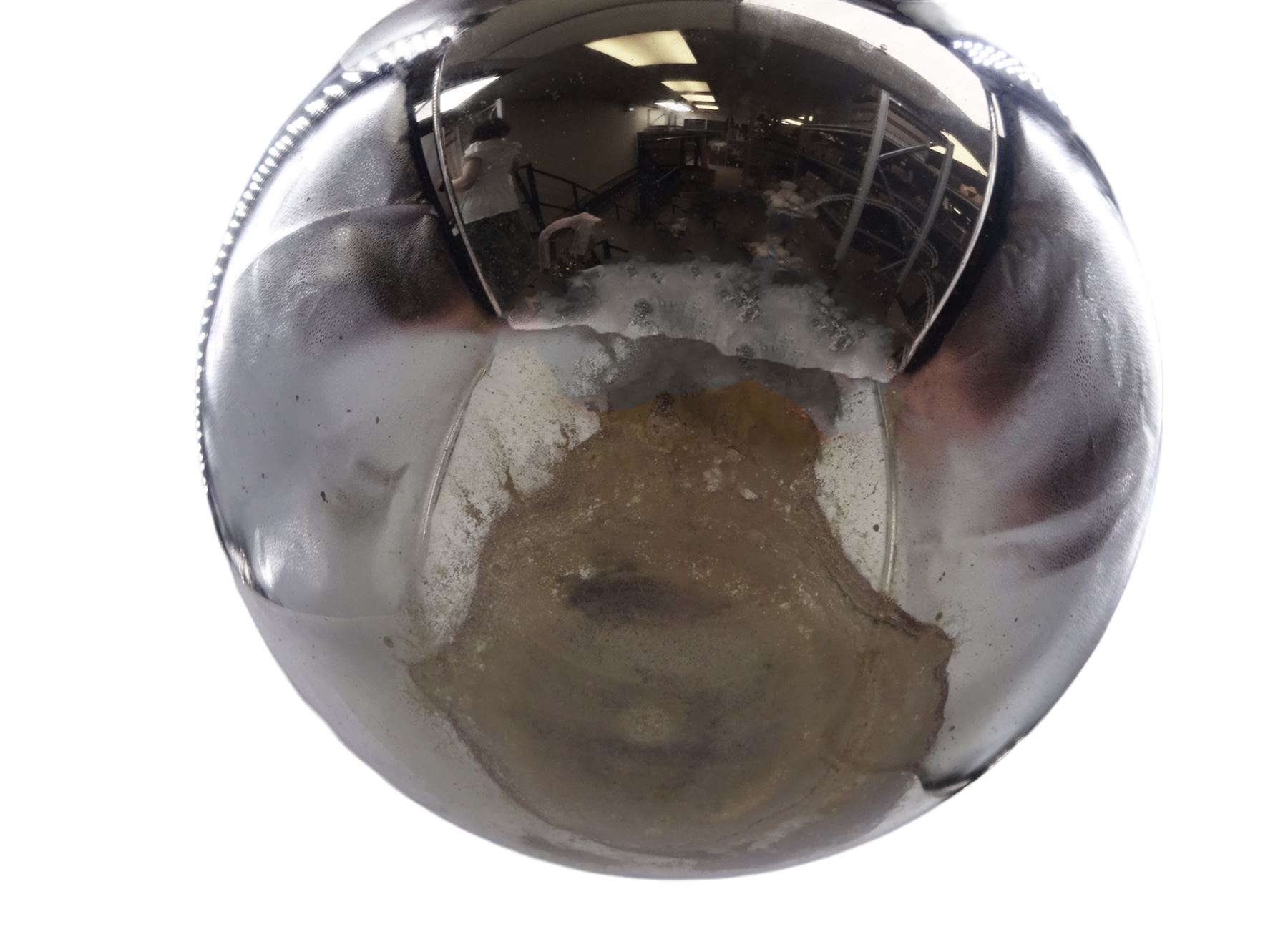 19th century silvered mercury glass witch ball with metal fitting