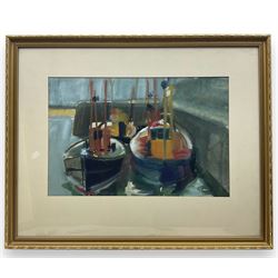 A J Hossack (British 20th Century): Moored Boats, gouache signed and dated '66, 34cm x 53cm  