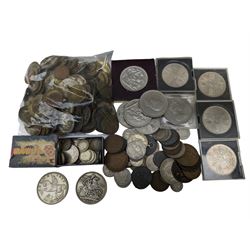 Queen Victoria 1890 silver crown coin, King George V 1935 crown, commemorative crowns, various silver threepence pieces, pre-decimal coinage, gaming tokens, coin design buttons etc