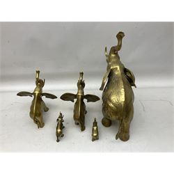 Group of five brass elephants 