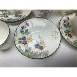 Art Deco Delphine China coffee service for six, comprising coffee pot, open sucrier, milk jug, cups and saucer, with floral decoration