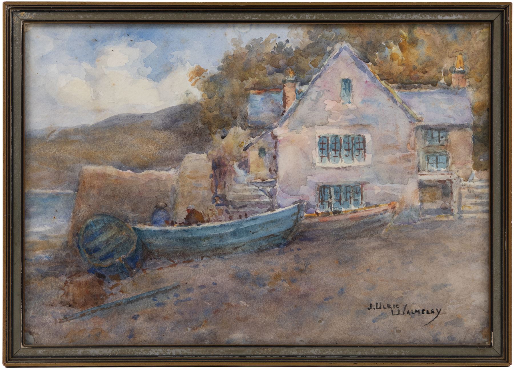 James Ulric Walmsley (British 1860-1954): House on the Lakeside and Moors Landscape, two watercolours  signed, 19cm x 28cm and 18.5cm x 26cm (2)