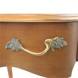 And So To Bed - Cherrywood serpentine dressing table, two drawers with brass handles foliate design with applied gilt mounts, raised on cabriole legs with gilt caps