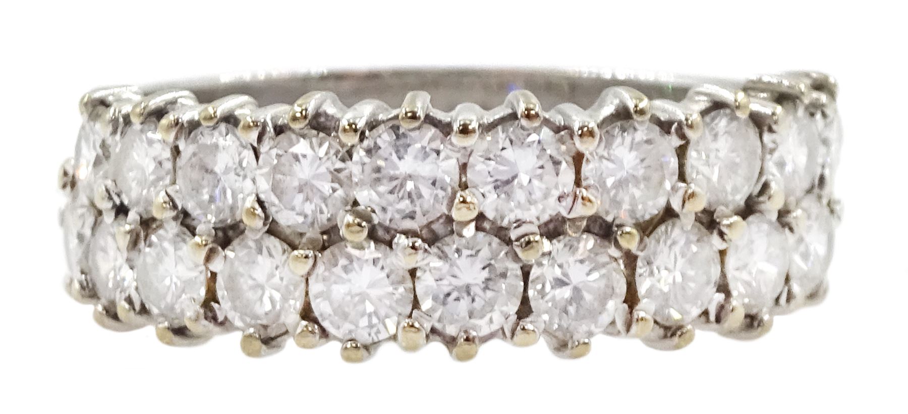 18ct white gold two row round brilliant cut diamond half eternity ring, stamped 18K, total diamond weight approx 1.40 carat