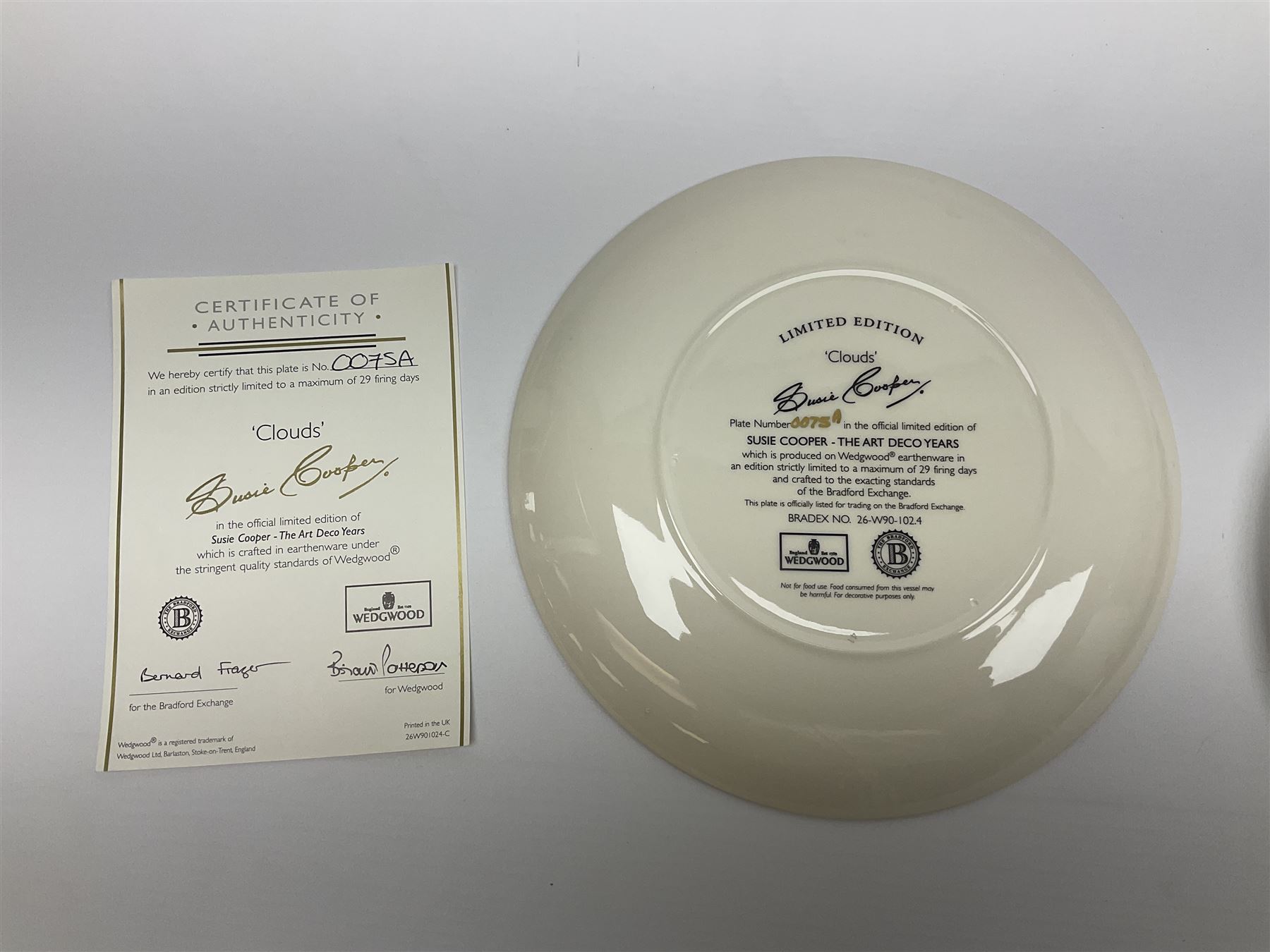 Two Wedgwood limited edition Clarice Cliff Design plates, comprising Poplar and House and Bridge patters, together with six Wedgwood limed edition Suzie Cooper The Art Deco Years, plates, all with certificates of authenticity, D21cm  