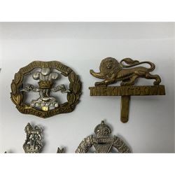 Twenty cap badges including Hertfordshire, Royal Sussex, Cambridgeshire, Hampshire, Notts and Derby, East Surrey, Herefordshire, South Lancashire, Devonshire, Bedfordshire, Durham Light Infantry etc (20)