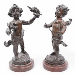 After Rousseau - Pair of bronze figures 