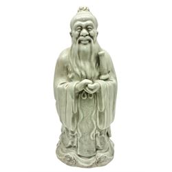 Chinese celadon glazed figure of Confucius, H49cm 