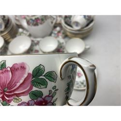 Crown Staffordshire Thousand Flowers pattern part tea service, to include teapot, two open sucriers, eighteen cups, fifteen saucers etc (57)