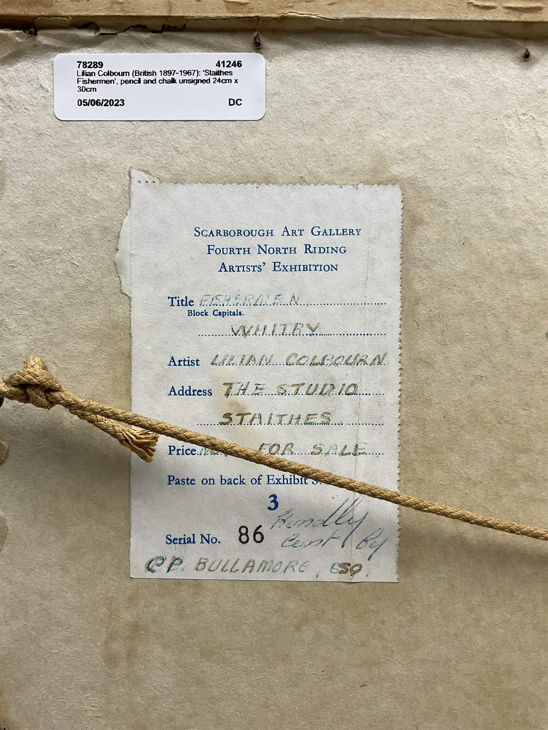 Lilian Colbourn (British 1897-1967): 'Fishermen - Whitby', pencil and chalk signed, titled on label verso 24cm x 30cm 
Provenance: exh. Scarborough Art Gallery Fourth North Riding Artist's Exhibition, loaned by the current vendor, label verso