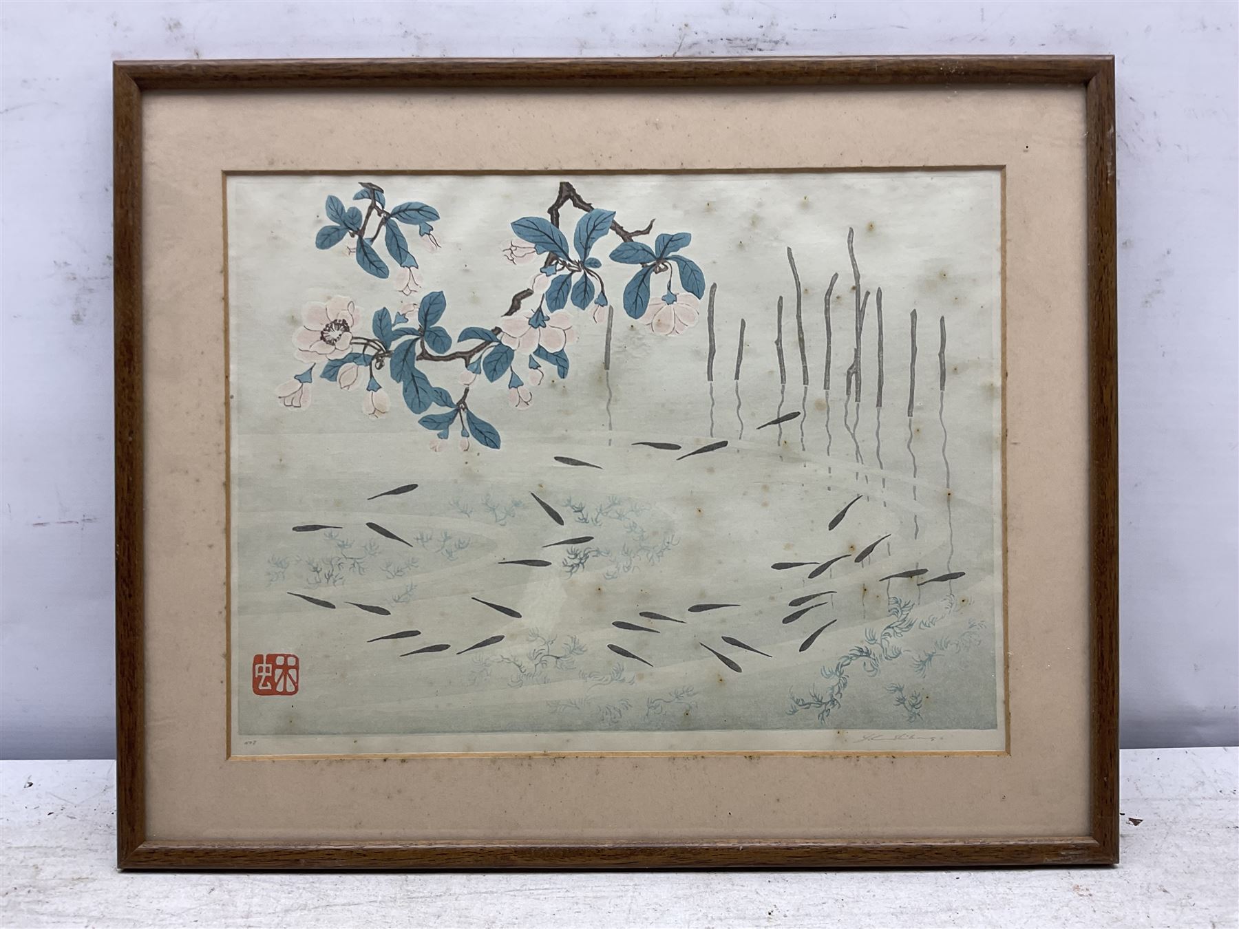 Urushibara Mokuchu (Japanese 1888-1953): 'Lake', woodblock print signed and numbered No.8 in pencil 25cm x 33cm