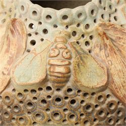 Bernard Rooke (1938-) - Stoneware table lamp modelled as a honeycomb with bees H31cm purchased from The Mill Gallery, Swilland, Ipswich