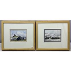 John Freeman (British 1942-): 'Whitby Harbour' 'Holy Island' Snow Scene and View Over Whitby, set of four watercolours signed and dated '75 through '79, variously titled verso 9cm x 13cm (4)