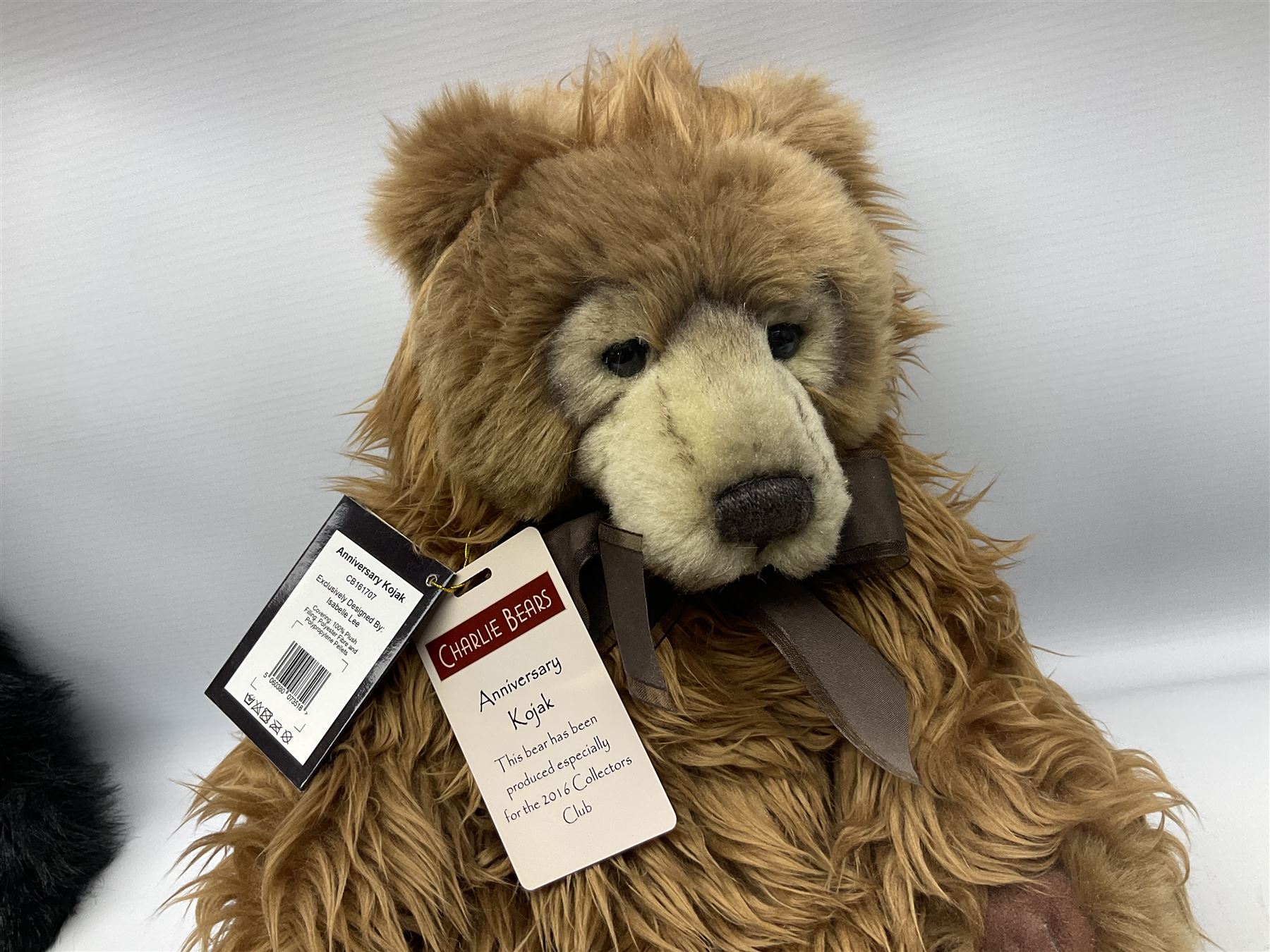 Five Charlie Bears, comprising limited edition Birthday Wojtek CB171840, limited to 4200, Anniversary Kojak CB161707, and Anniversary William CB151681, each designed by Isabelle Lee, Xavier CB620008, designed by Heather Lyell, and Anniversary Slothy Joe CB151558, all with tags 