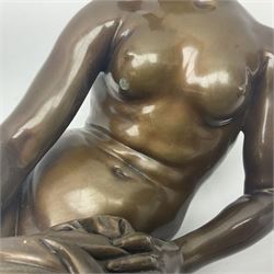 After Christopher Gabriel Allegrain (1710-1795),  Venus au bain, bronze, upon square plinth, Impressed F Barbedienne Fondeur, the base impressed C G Allegrain Fecit 1767, and bearing Barbedienne foundry seal, overall H51cm