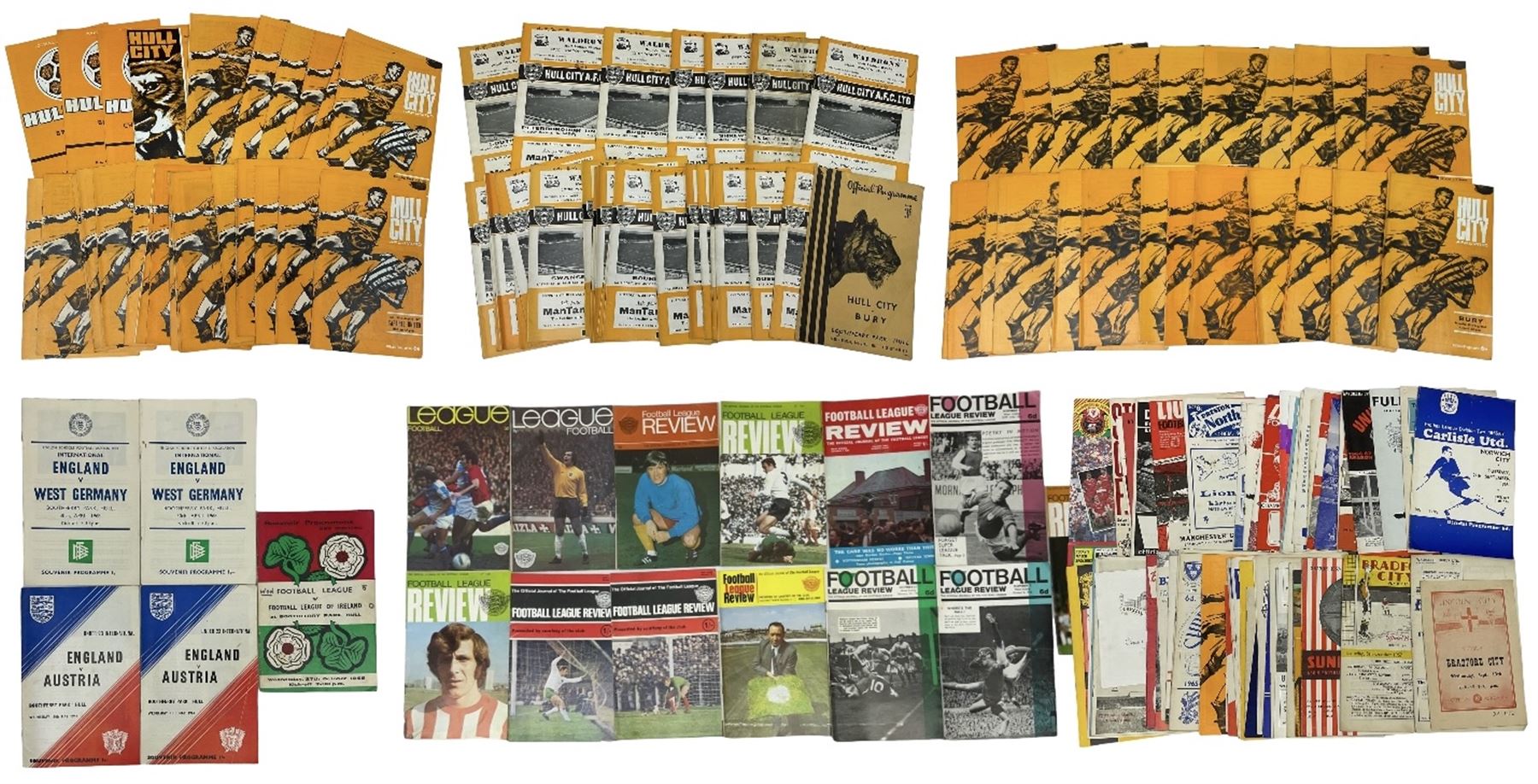 Collection of 1950s and later football programmes, including a quantity of 1950s and 1960s Hull City football programmes, five Under 23s/Schools International programmes and 1960s and later Football League Review Journals