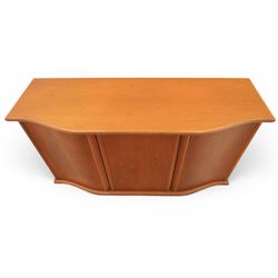Skovby - model '400T' teak sideboard, shaped top above three cupboard doors with recessed handles, fitted with shelving and drawers