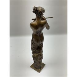 Sasa Zahradnik (Czech, B1950), bronze figure of a female flute player, with impressed stamp to the base, H34cm