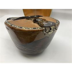 Italian bouzouki type long necked mandolin with segmented lute back and spruce top with tortoiseshell style panels; bears label 'Miroglio & Figli Sicilia Catania Italia' L99cm; and Italian lute back mandolin with segmented back and spruce top bearing label for F. De Mureda Napoli (2)