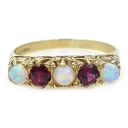  9ct gold opal and garnet ring, hallmarked  