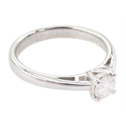 18ct white gold diamond ring, single stone round brilliant cut diamond of approx 0.30 carat, in a four claw setting, hallmarked