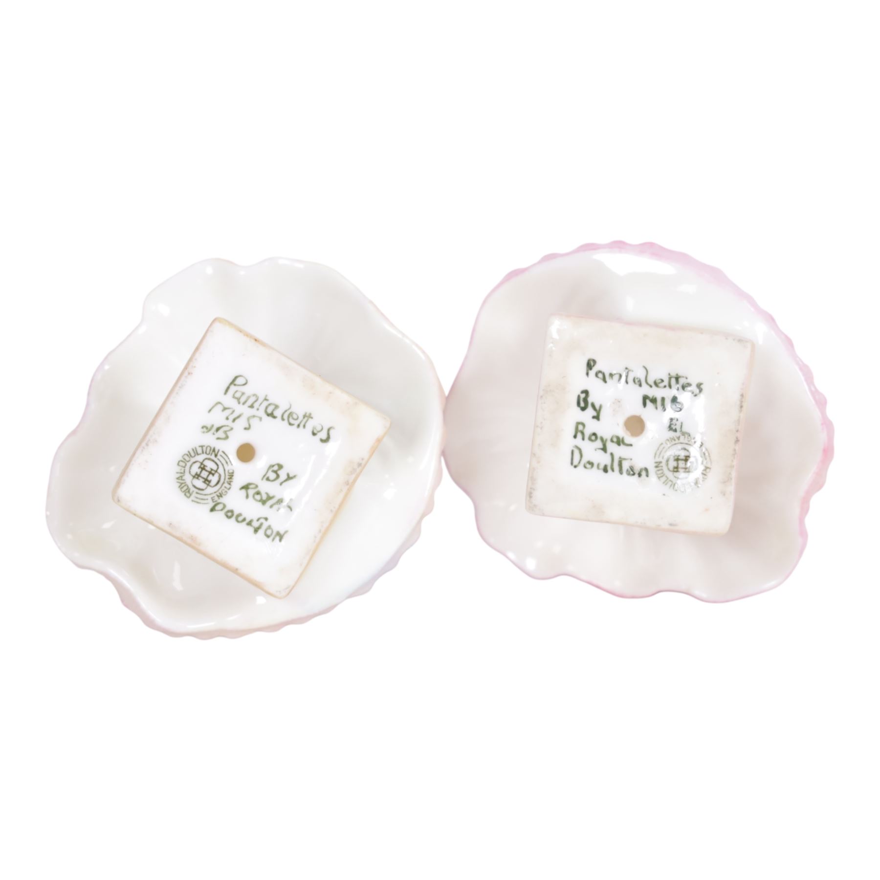 Four Royal Doulton miniature figures, comprising Mirabel M68, Pantalettes M15, The Paisley Shawl M3 and Pantalettes M16  