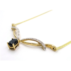  9ct gold sapphire and diamond necklace stamped 375  