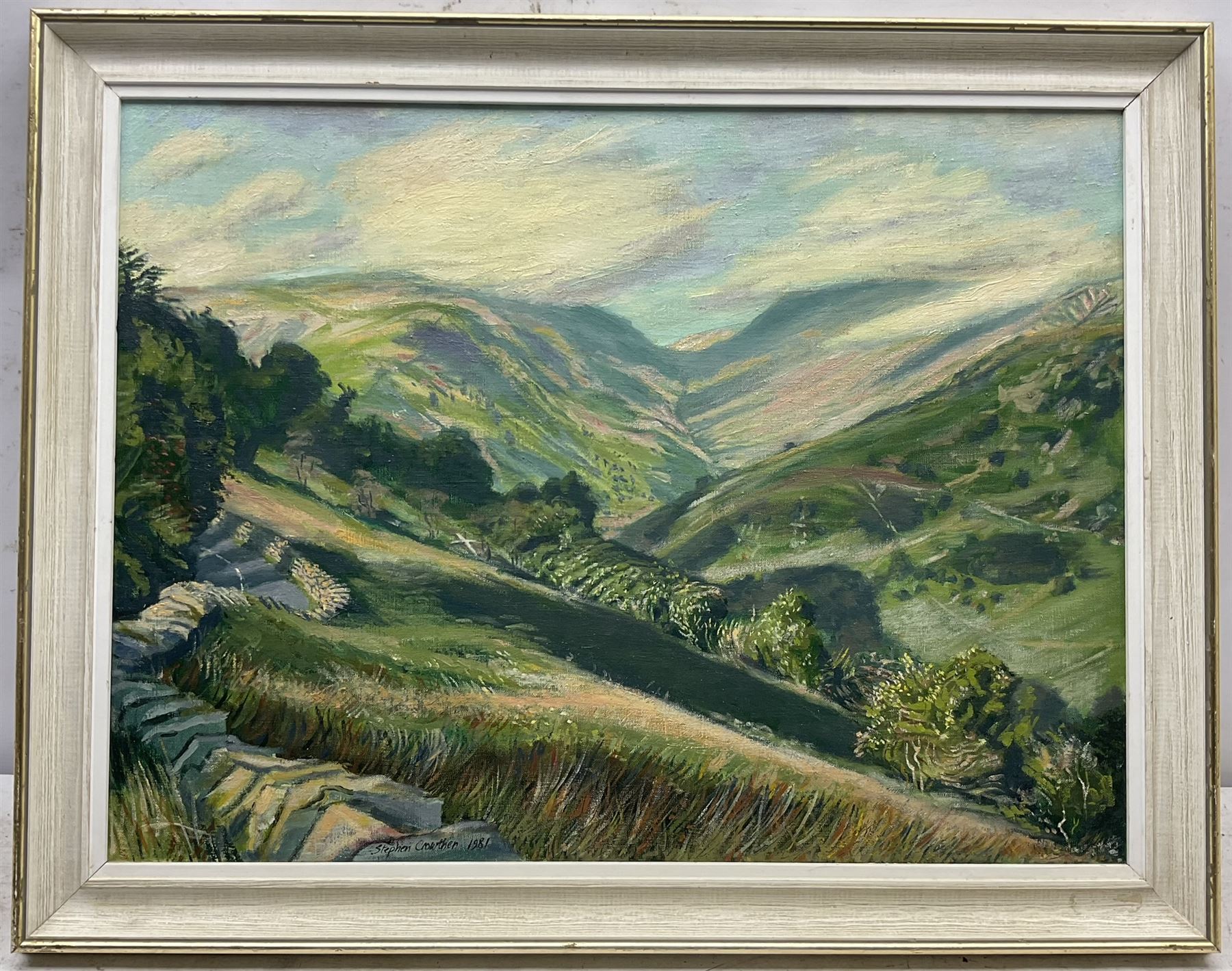 Deryck Stephen Crowther (Northern British 1922-2007): 'Cumbrian Fells - Head of Troutbeck Valley', oil on canvas signed and dated 1981, titled verso with artist's address 45cm x 60cm 
Provenance: from the collection of renowned film director Ridley Scott.