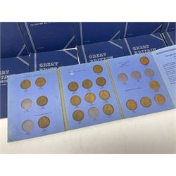Fourteen part filled Whitman folders, including farthings, halfpennies, pennies and sixpences