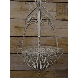 Pair ornate hanging baskets, cream finish with brackets (H95cm) (2)  