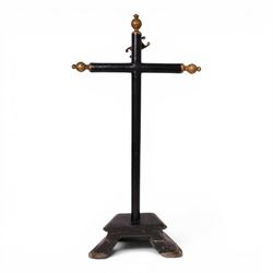 19th century black lacquered crucifix, with gilt detail upon a stepped base, H88cm   