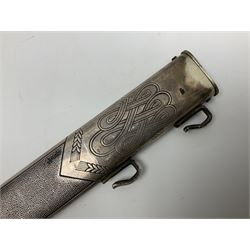 WW2 German RAD (Reichsarbeitdienst) Leader's hewer dagger,  the 25.5cm fullered steel blade engraved Arbeit Adelt (Work Enables) with Eickhorn squirrel maker's mark; scrolling cross-piece, mahogany grip and eagle pommel; in decorative plated scabbard L40cm overall.