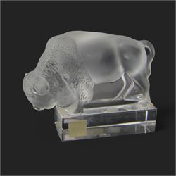 Lalique Buffalo frosted glass paperweigh
