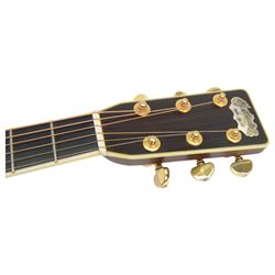 1977 Martin M-38 prototype X-38-B acoustic guitar formerly owned by John Pearse, with ebony fingerboard and inlaid mother of pearl Martin and Co logo to headstock, spruce top, serial no. 389327, bound fingerboard back and sides, original pegs, with John Pearse collection certificate of authenticity, contained within original Martin hard case with plush blue velvet interior

Notes: As illustrated on page 74 Martin Guitars: A Technical Reference, R Johnston & Dick Boat, 2009. John Pearse was a British folk guitarist, instrumentalist, and folk singer who rose to prominence in the 1960s on BBCs guitar tuition series Hold Down a Chord. 