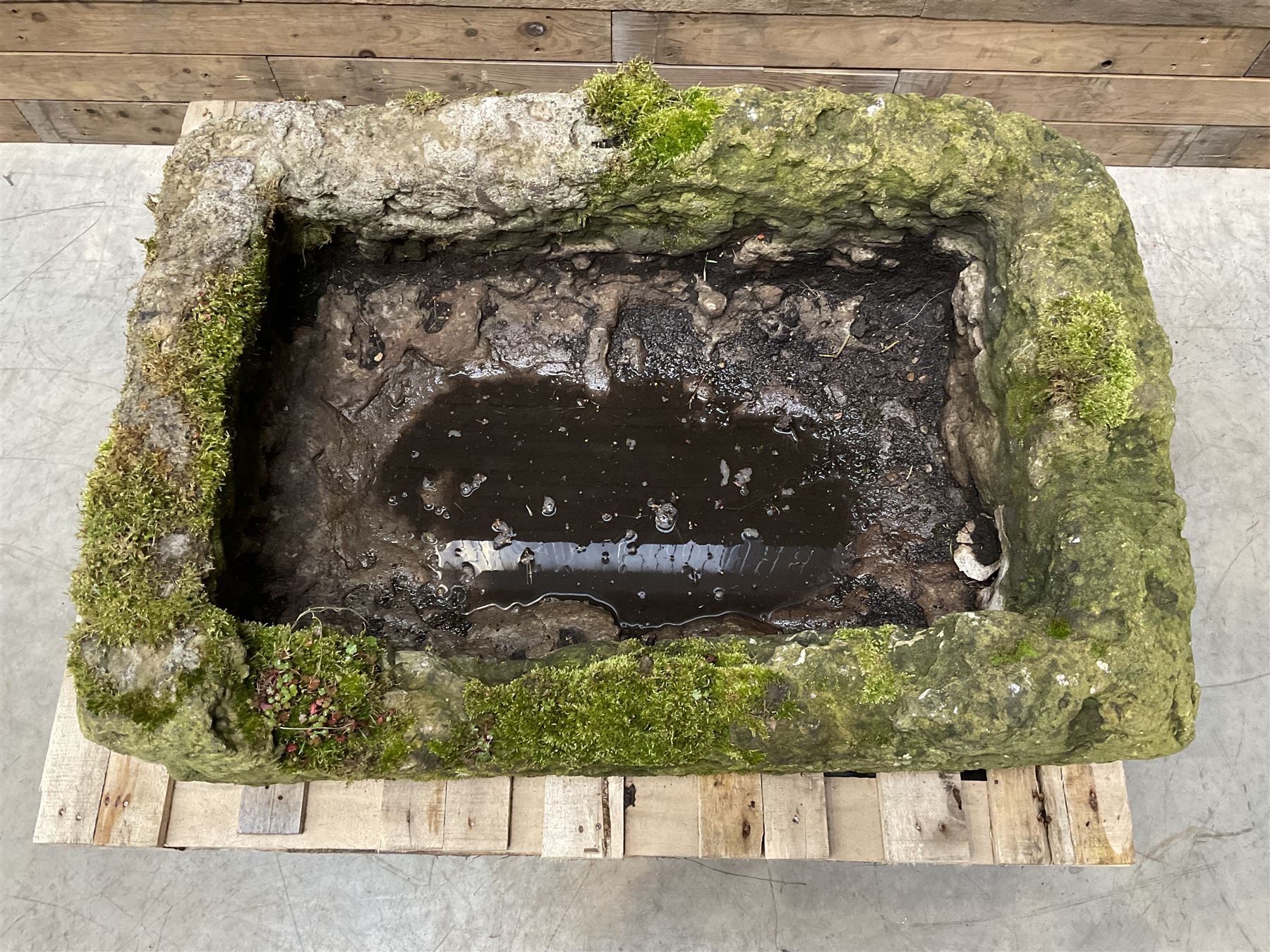 Large 19th century weathered rectangular stone trough