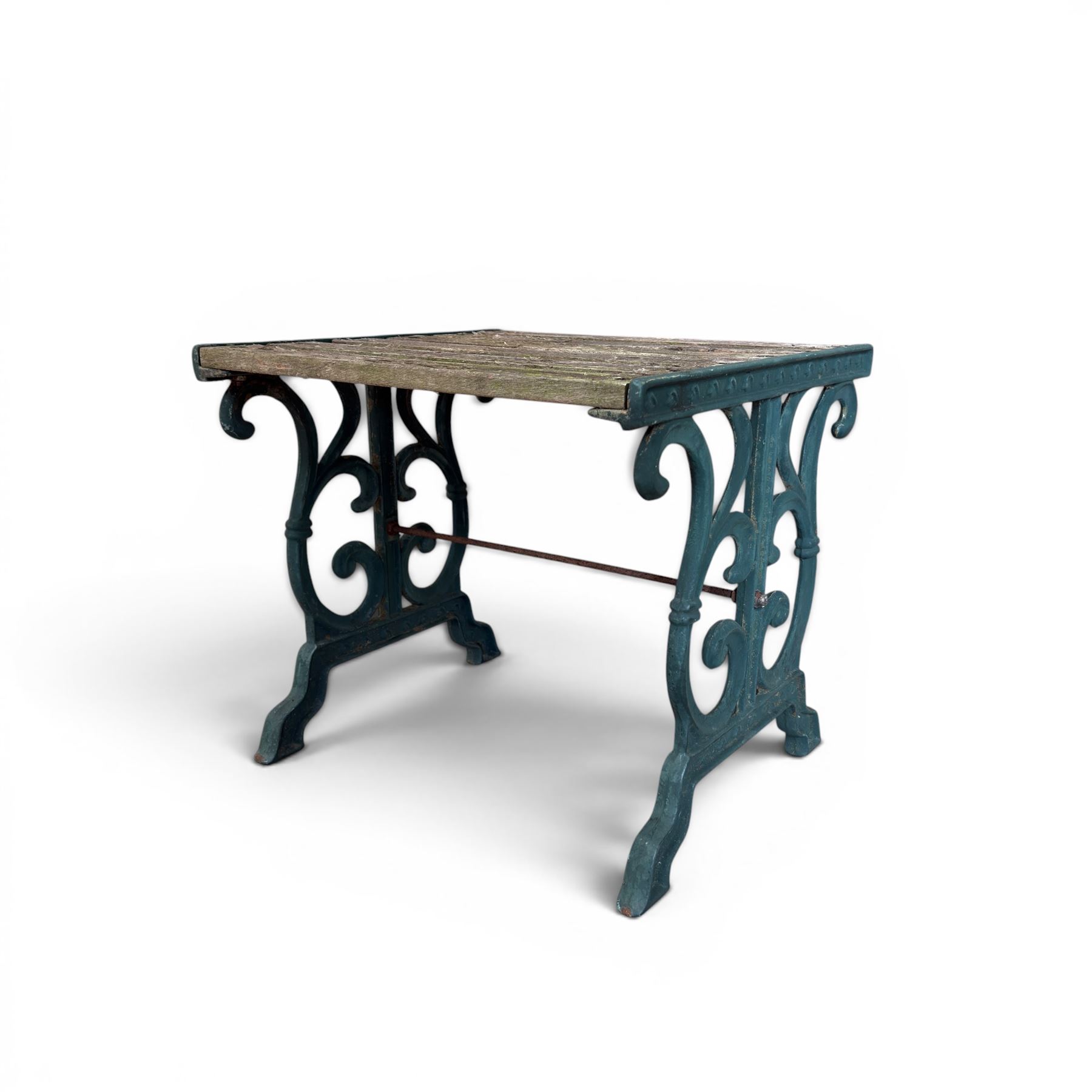 Small cast iron and wood slatted garden table