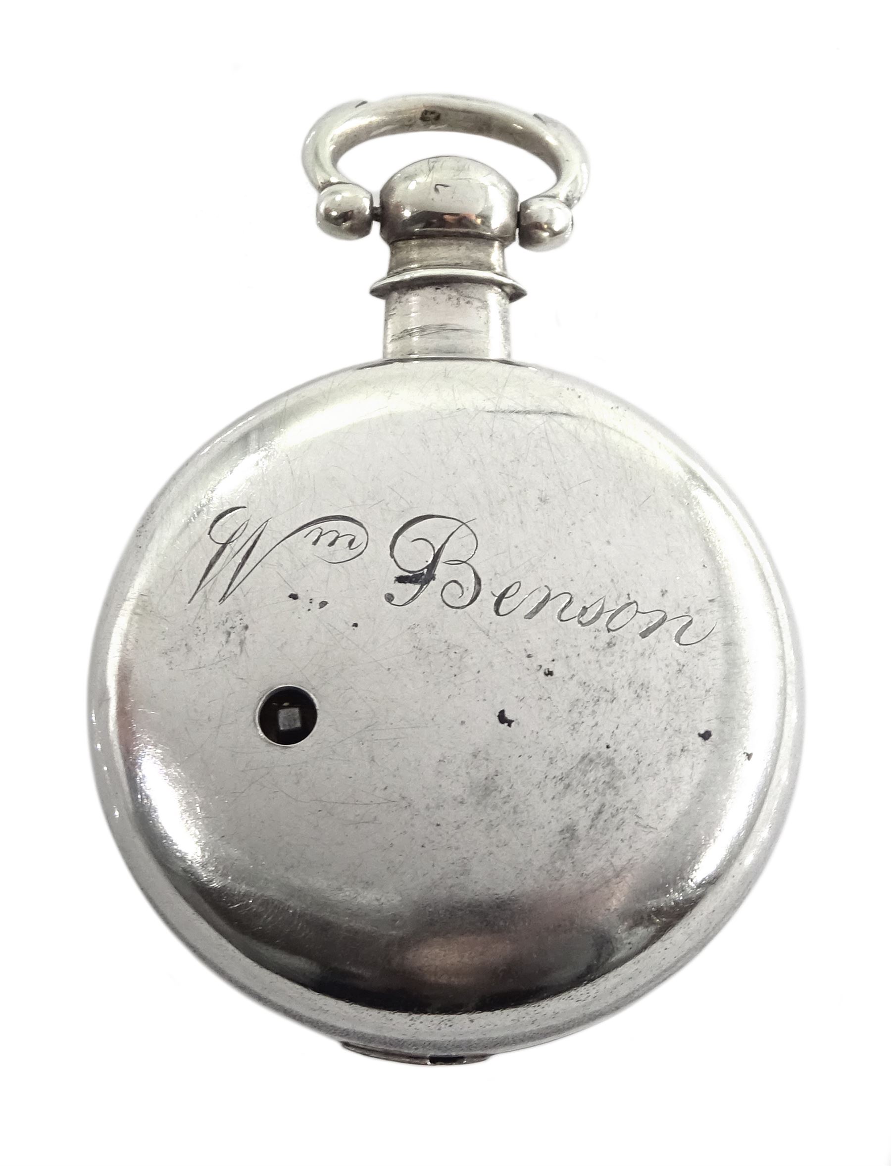 William IV silver pair cased verge fusee pocket watch by W. Gresham, Lincoln, No. 39087, round pillars, engraved and pierced balance cock, enamel dial with Roman numerals, case makers marks J.W, London 1832