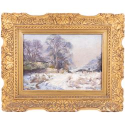 Hodgkin Dixon (British fl.1904-1925): Snow Scene, oil on canvas signed, in carved gilt wood frame 24cm x 35cm 