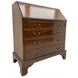 Early 20th century mahogany bureau, fall-front enclosing fitted interior, over four graduating long drawers, on bracket feet
