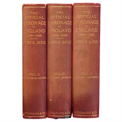 Society, Nobility and Peerage interest - Doyle, James E 'The Official Baronage of England' Vols. I, II and III, 'Debrett's Peerage Baronetage Knightage & Companionage' 1934, Burke's Peerage 1937 and 1952, Patson 'Social Caricature in the Eighteenth Century', 'John Leeche's Pictures of Life & Character' etc, contents in three boxes