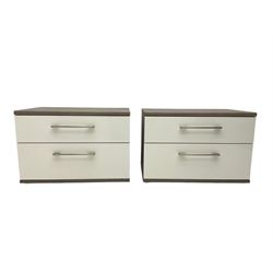 Pair of Loddenkemper 'Luna' two drawer bedside chests, grey oak and white finish with brushed metal handles matching the previous lot