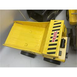 Tonka - five large scale steel pressed vehicles comprising Cement Mixer, Car Transporter, Mobile Crane and two Dumper Trucks (5)