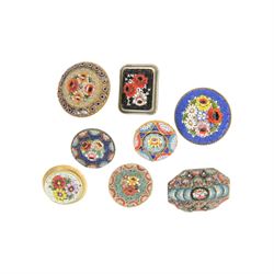 Nineteen micro mosaic brooches, all decorated all with floral decoration to the centre