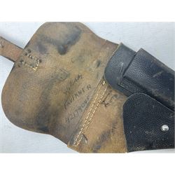 WW2 German P38 auto pistol leather holster with magazine pouch; marked P38 verso and CXB 4 H24cm